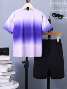 男孩字母圖案漸層T恤和短褲套裝 - 彩色 - 查看 2
