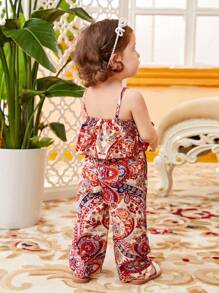SHEIN Baby Girl Paisley Print Ruffle Hem Cami Top & Wide Leg Pants - Multicolor - View 2
