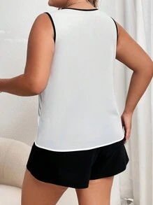 SHEIN Privé 大碼撞色滾邊無袖襯衫 - 白色 - 查看 2