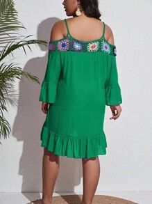 Swim Lushoire 大碼鉤針細節挖肩荷葉邊罩衫洋裝 - 綠色 - 查看 2