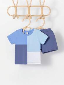 Đứa bé trai Khối màu Áo thun & quần đùi - Màu xanh lam - Xem 1