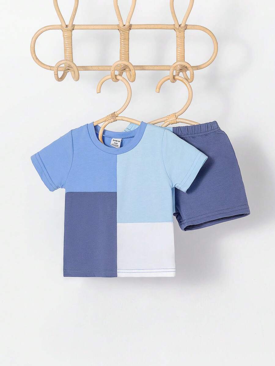 Đứa bé trai Khối màu Áo thun & quần đùi - Màu xanh lam - Xem 1