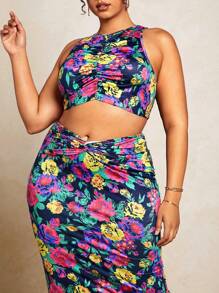 SHEIN BAE 大碼印花短款背心和鉛筆裙 - 彩色 - 查看 6