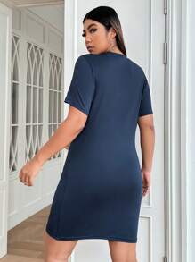 SHEIN EZwear Vestido ajustado con estampado de letra - Azul Marino - Ver 2