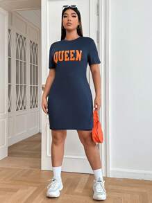 SHEIN EZwear Vestido ajustado con estampado de letra - Azul Marino - Ver 4