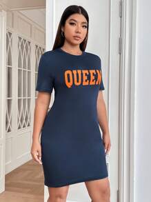 SHEIN EZwear Vestido ajustado con estampado de letra - Azul Marino - Ver 6