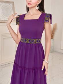 Mulvari 織帶拼接方領荷葉邊洋裝 - 紫色 - 查看 6