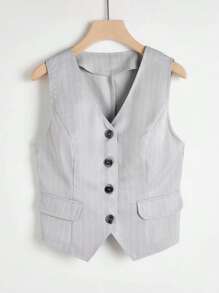 Mulvari 條紋圖案前紐扣馬甲 - 淺灰色 - 查看 1