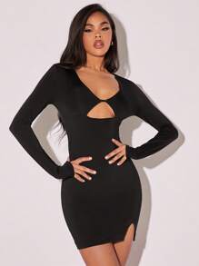 SHEIN BAE Cut Out Front Split Hem Bodycon Dress