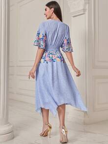 Mulvari Đầm Bất đối xứng Dây kéo Dải chun Hoa Thanh lịch - Nhiều màu - Xem 2