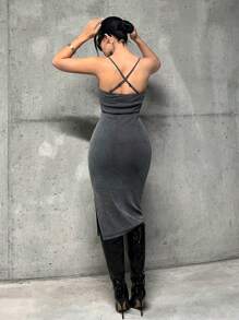 SHEIN ICON Tách đùi Váy Dây - Màu xám đen - Xem 2