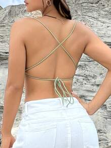 SHEIN Qutie 碎花胸部褶皺頭巾下擺吊帶上衣 - 薄荷綠 - 查看 2