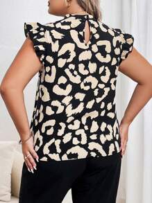 SHEIN Privé Plus Leopard Print Ruffle Trim Mock Neck Blouse - Multicolor - View 2