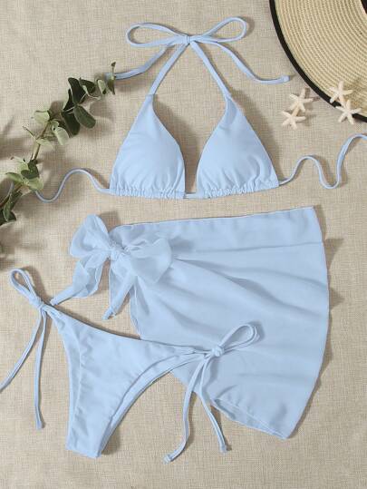 SHEIN Swim 掛脖三角杯比基尼泳裝附沙灘裙