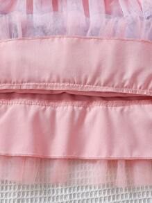 SHEIN Cô Gái Trẻ Khối màu Nhiều lớp Lưới Ruffle Váy Dây - Nhiều màu - Xem 5