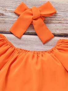 小女童露肩上衣&破洞牛仔褲套裝 - 彩色 - 查看 3