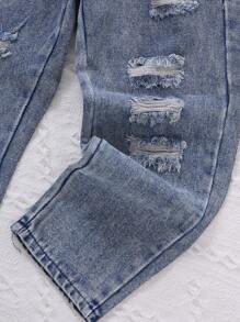 小女童露肩上衣&破洞牛仔褲套裝 - 彩色 - 查看 5