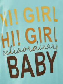 SHEIN Tops con gái Slogan Giải trí - Màu xanh Bạc hà - Xem 2