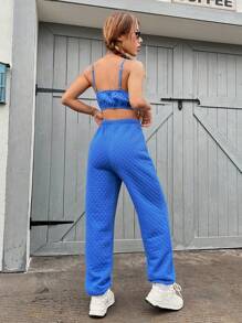 SHEIN EZwear Chất rắn Cắt chóp Cami & Quần nỉ - Màu xanh lam - Xem 2