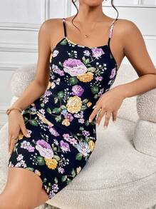 SHEIN Privé Floral Print Cami Bodycon Dress