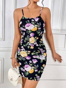 SHEIN Privé Floral Print Cami Bodycon Dress