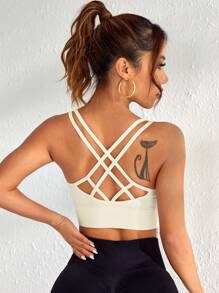 Yoga Basic Crisscross Backless Sports Bra - White - View 2