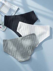 3pcs Solid Ribbed Knit Brief - Multicolor - View 2