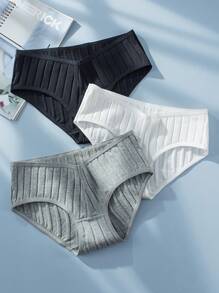3pcs Solid Ribbed Knit Brief - Multicolor - View 1
