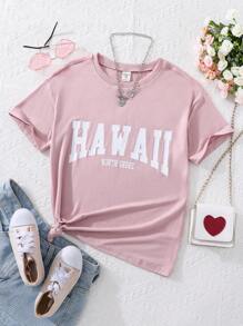 SHEIN Tween Girl Letter Graphic Tee - Pink - View 1