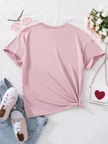 SHEIN Tween Girl Letter Graphic Tee - Pink - View 2