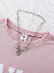 SHEIN Tween Girl Letter Graphic Tee - Pink - View 5
