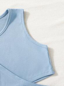 SHEIN Tween Girl Solid Criss Cross Cut Out Tank Top - Blue - View 6