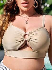 Top bikini con abertura vinculado con aro - Caqui - Ver 4