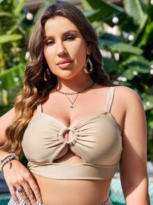 Top bikini con abertura vinculado con aro - Caqui - Ver 5