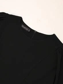 HOMEYEE Chất rắn áo tay bướm Váy bodycon - màu đen - Xem 5