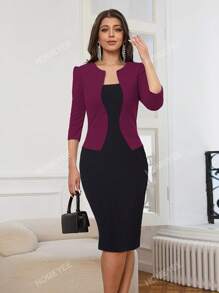 HOMEYEE Two Tone 2 In 1 Bodycon Dress Office Work Wear Women