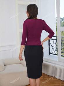 HOMEYEE Two Tone 2 In 1 Bodycon Dress Office Work Wear Women