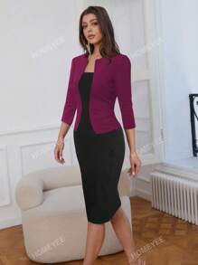 HOMEYEE Two Tone 2 In 1 Bodycon Dress Office Work Wear Women