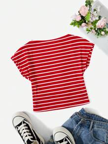 SHEIN EZwear Áo thun nữ Sọc Giải trí - Đỏ - Xem 1