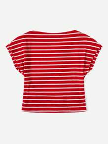 SHEIN EZwear Áo thun nữ Sọc Giải trí - Đỏ - Xem 3