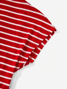 SHEIN EZwear Áo thun nữ Sọc Giải trí - Đỏ - Xem 5