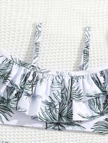女嬰泳衣3件套帶防曬裙，熱帶花卉印花夏季度假風格 - 彩色 - 查看 3