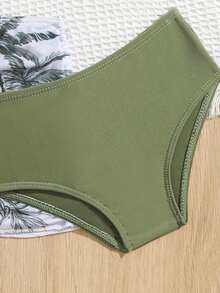 女嬰泳衣3件套帶防曬裙，熱帶花卉印花夏季度假風格 - 彩色 - 查看 4