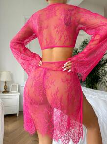 花卉蕾絲前繫帶內衣套裝