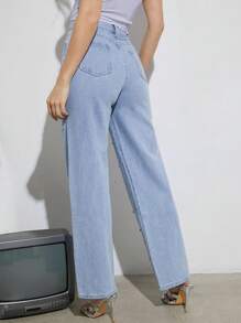 Denimoi Fall Women Clothes, Blue Wide-Leg '90s Jeans With Rhinestone, Denim, Casual Wear. For Everyday Wear, Going Out, Concerts, Festivals,Party
