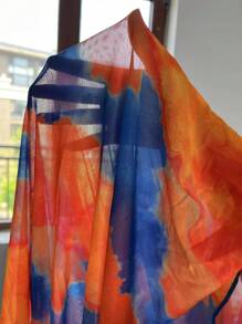 Tie Dye Halter Triangle Bikini Set For Summer Beach With Kimono - Multicolor - View 6