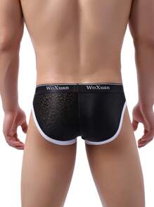 Men Letter Graphic Contrast Binding Brief - Black - View 2