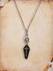 ROMWE Goth 1pc Fashion Zinc Alloy Cross & Bat Pendant Necklace For Women For Daily Decoration - màu đen - Xem 1