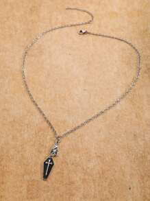 ROMWE Goth 1pc Fashion Zinc Alloy Cross & Bat Pendant Necklace For Women For Daily Decoration - màu đen - Xem 3