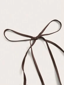 SHEIN ICON Plus Tie Front Lettuce Trim Halter Top - Chocolate Brown - View 3